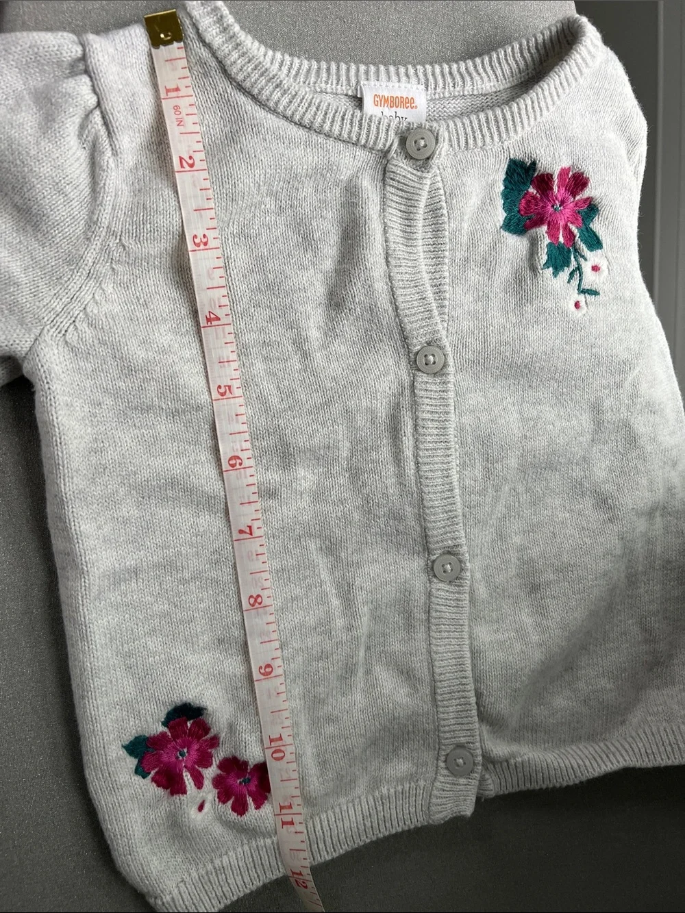Gymboree | 100% Cotton Light Gray Floral Embroidered Cardigan Size 6-12 Months